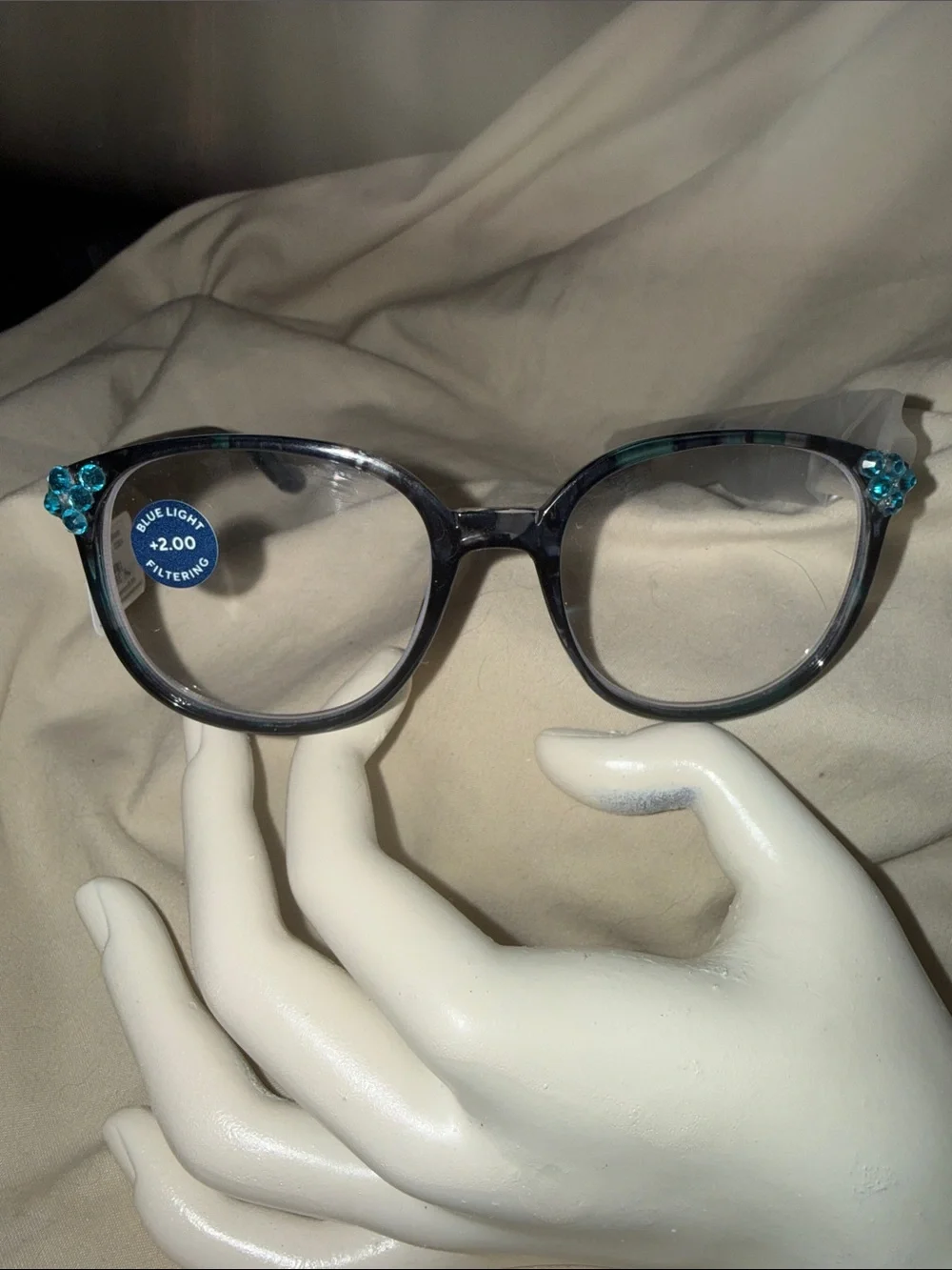 Blue Light Filtering MARINE QUARTZ reading glasses - Teal Floral Accent NEW
